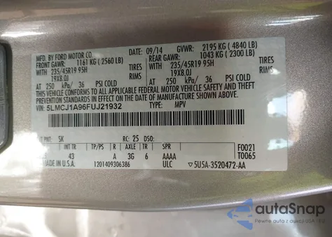 2015 Lincoln Mkc z USA, uszkodzony, nr VIN 5LMCJ1A96FUJ21932